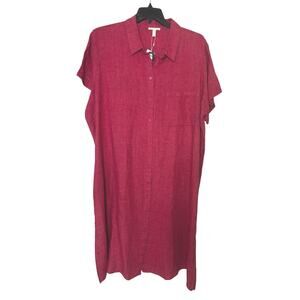 Eileen Fisher Classic Linen Delave Shirt Dress 3X Collar Lagenlook Natural